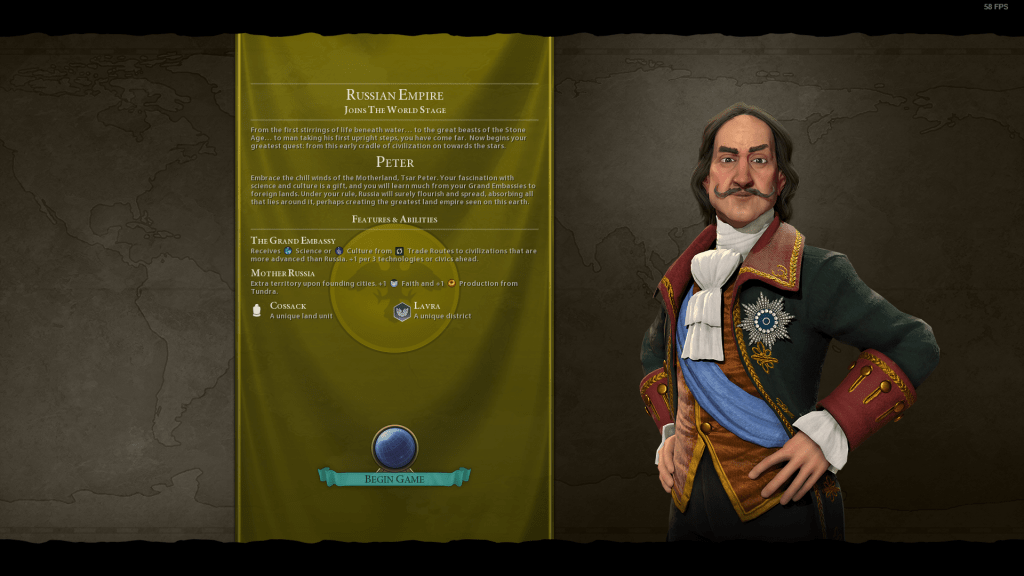 Civilization VI Peter the Great Russia