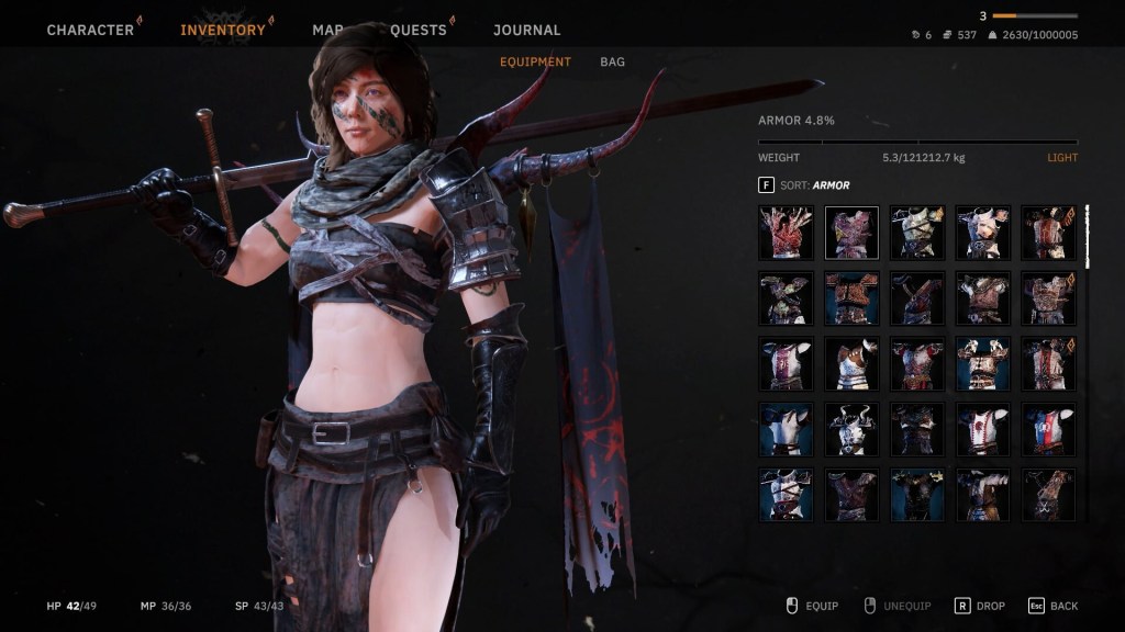 Tainted Grail Female Character Screen