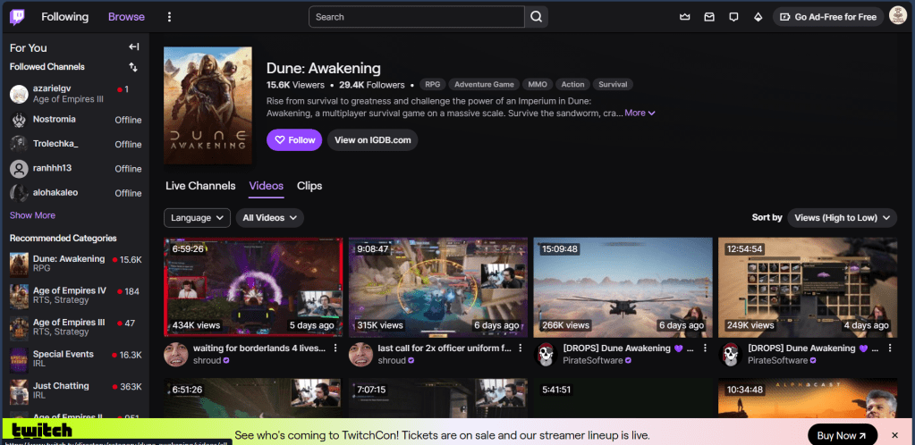 Twitch Dune Awakening Videos June 2025