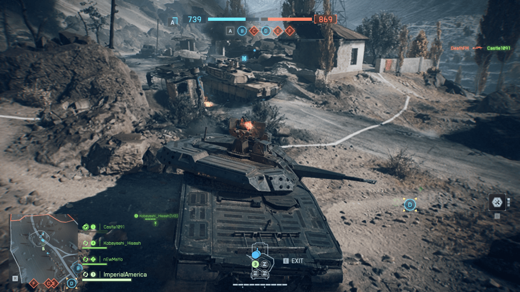The CV 90 on the Liberation Peak map in Conquest. A M1A2 Abrams can be seen on the road here.